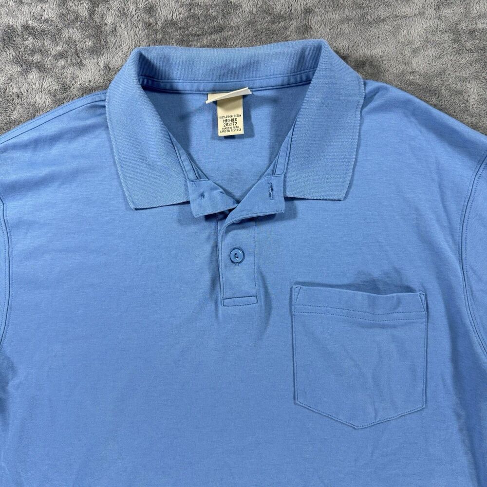 LL Bean Blue Short Sleeve Pocket Polo Shirt Men's Medium Reg 100% Pima Cotton